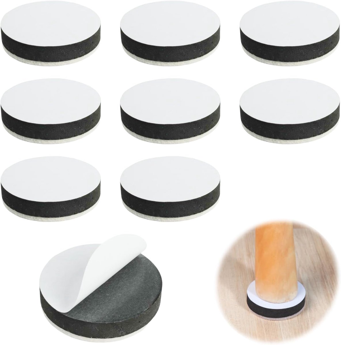 Meubelverhogingen, set van 8 stuks, ronde en dikke vilten poten, 6 x 1,65 cm, optimaal voor tafels, stoelen, banken en - ShopVlot