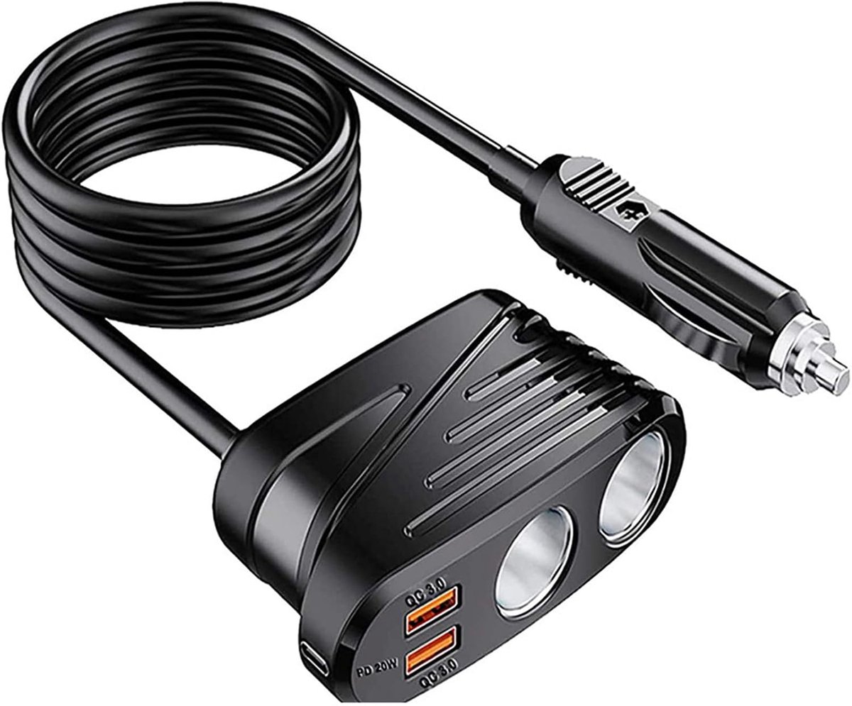 5-in-1 sigarettenaansteker-verdeler, adapter, autolader, 120 W, met 2 USB QC3.0-poorten, 1 type C PD-aansluiting, 2 - ShopVlot