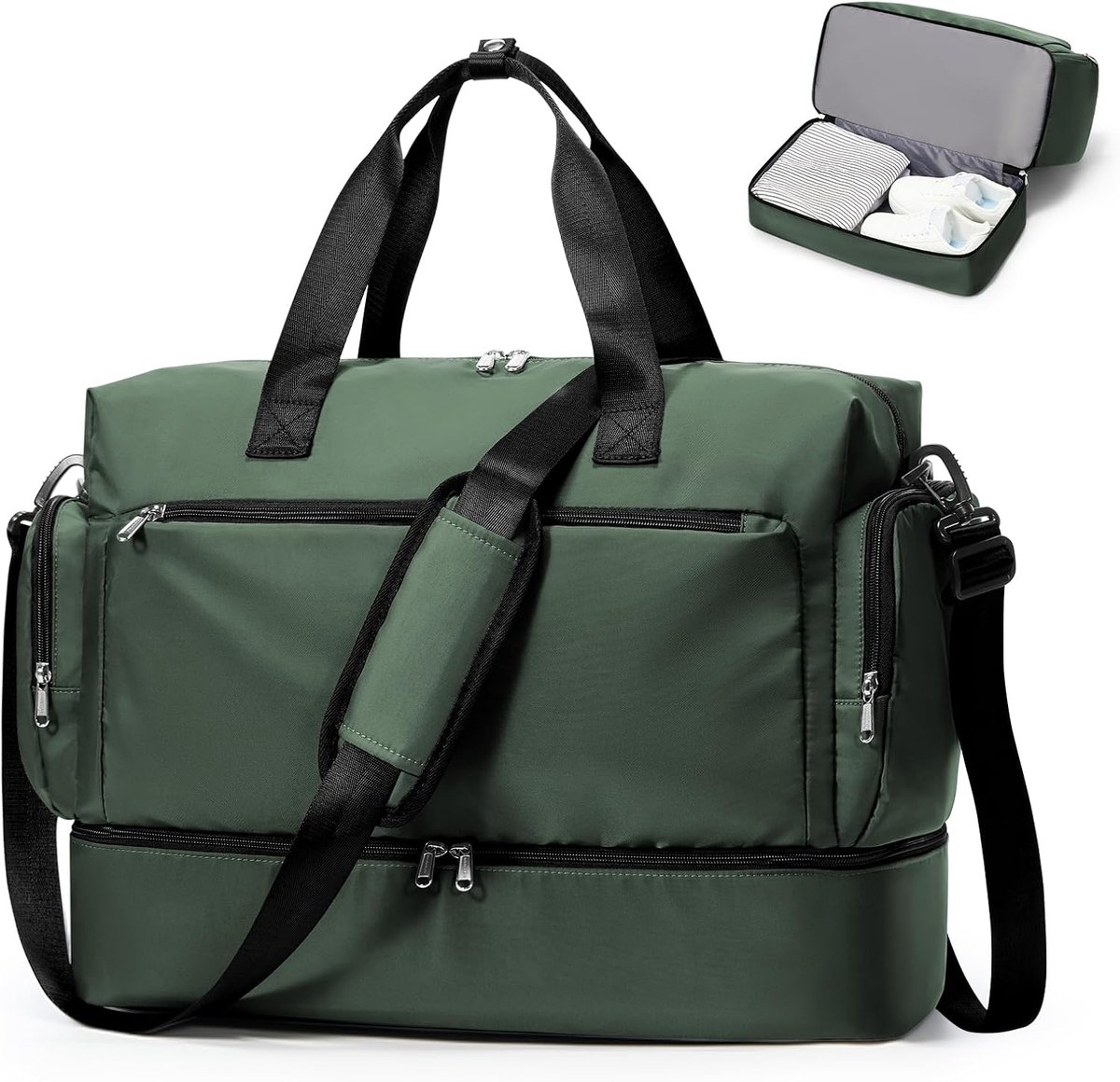 Reistas, 45 l, sporttas voor dames, grote lichte geboorte, ziekenhuis, mama, handbagage 55 x 40 x 23 cm, Groen - ShopVlot