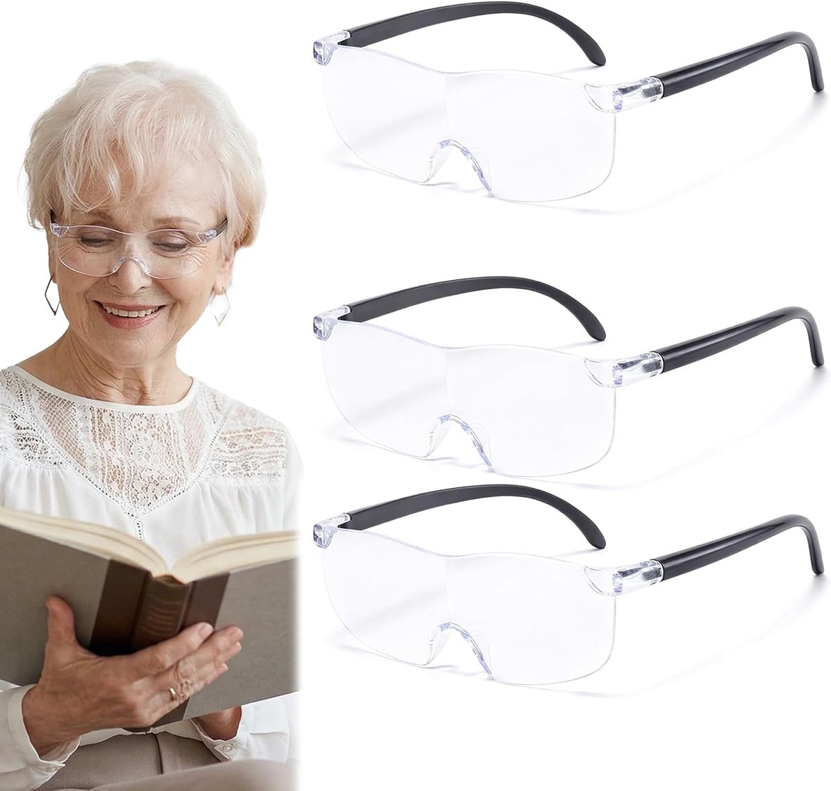 3 stuks vergrootglazen, anti-blauw licht leesloep handsfree voor senioren en volwassenen met bril - ShopVlot