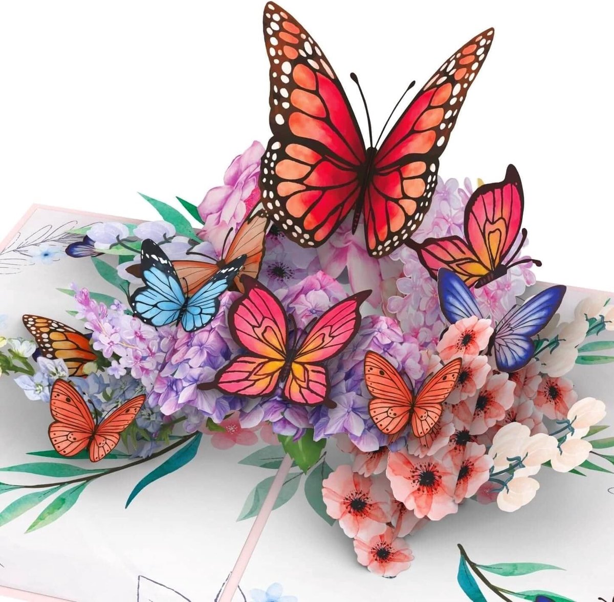 3D pop-up kaart vlinders op bloemen - ambachtelijk - personaliseerbaar - unieke verjaardagskaart voor vrouwen - ShopVlot