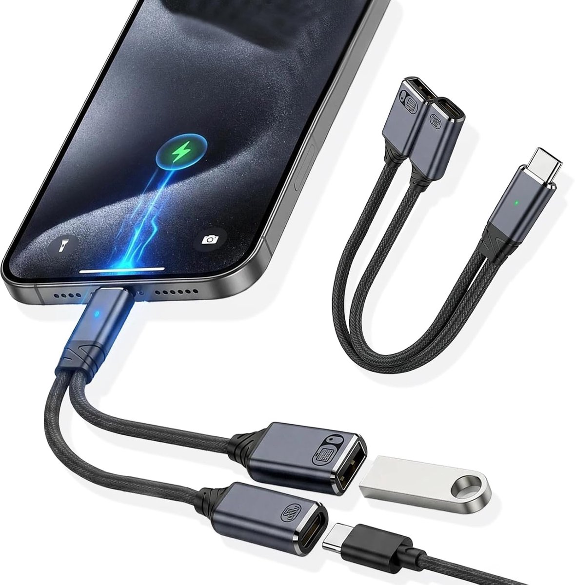 USB C Splitter 1 to 2, OTG Adapter USB C with PD 100W Fast Charging and USB A 2.0 Port, Compatible with Laptop, Tablet - ShopVlot