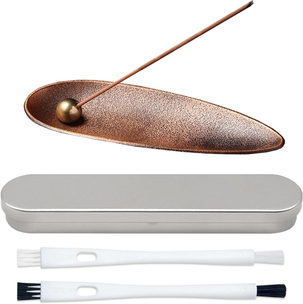 Metal Incense Stand Holder with Ash Catcher - Incense Burner with Detachable Brass Ball & Bronze Leaves - ShopVlot