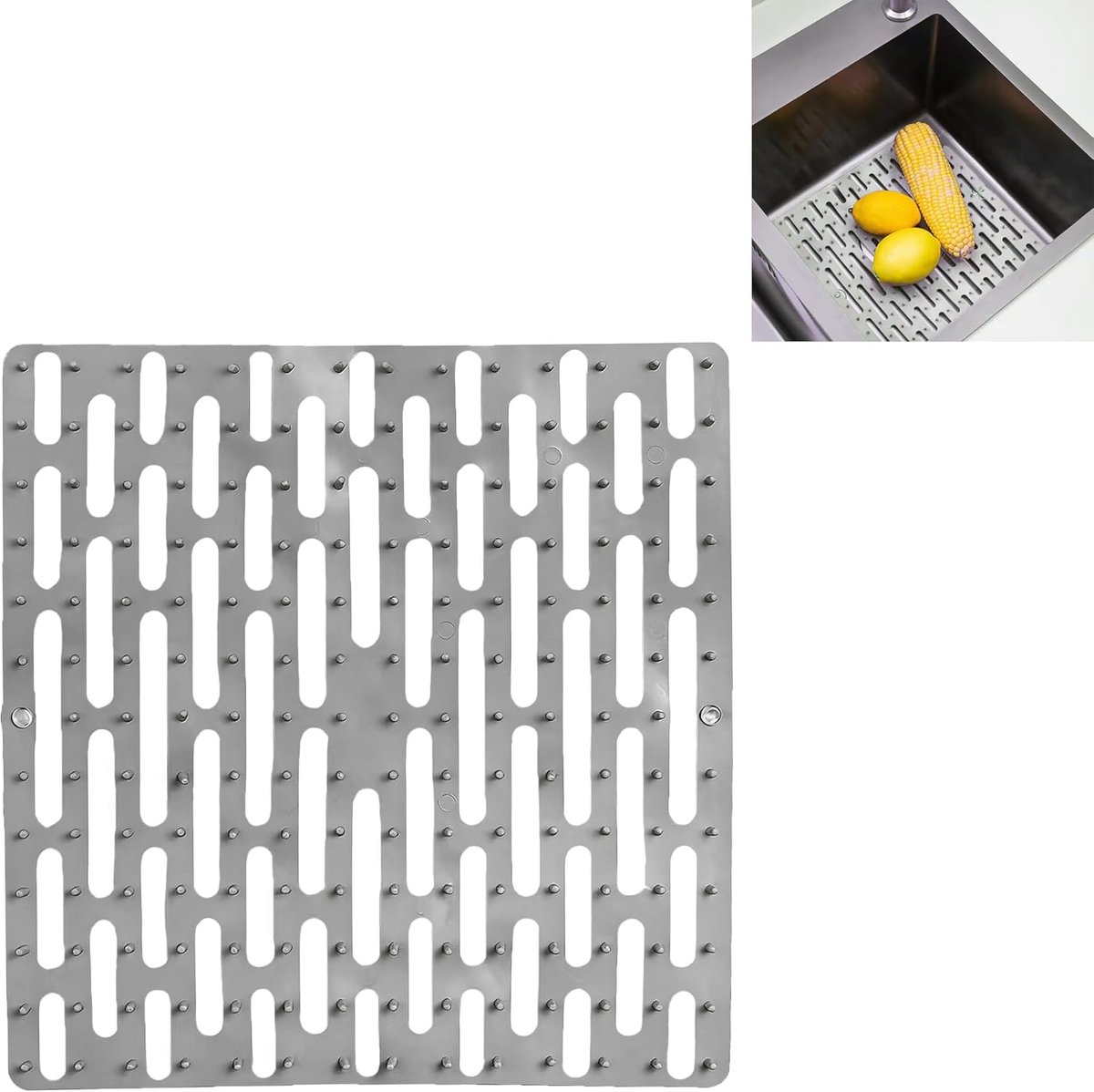 Gootsteenmat, siliconen spoelbakmat met steunpoten, grijs, afdruipmat voor de keuken, werkblad, beschermt gootsteen - ShopVlot
