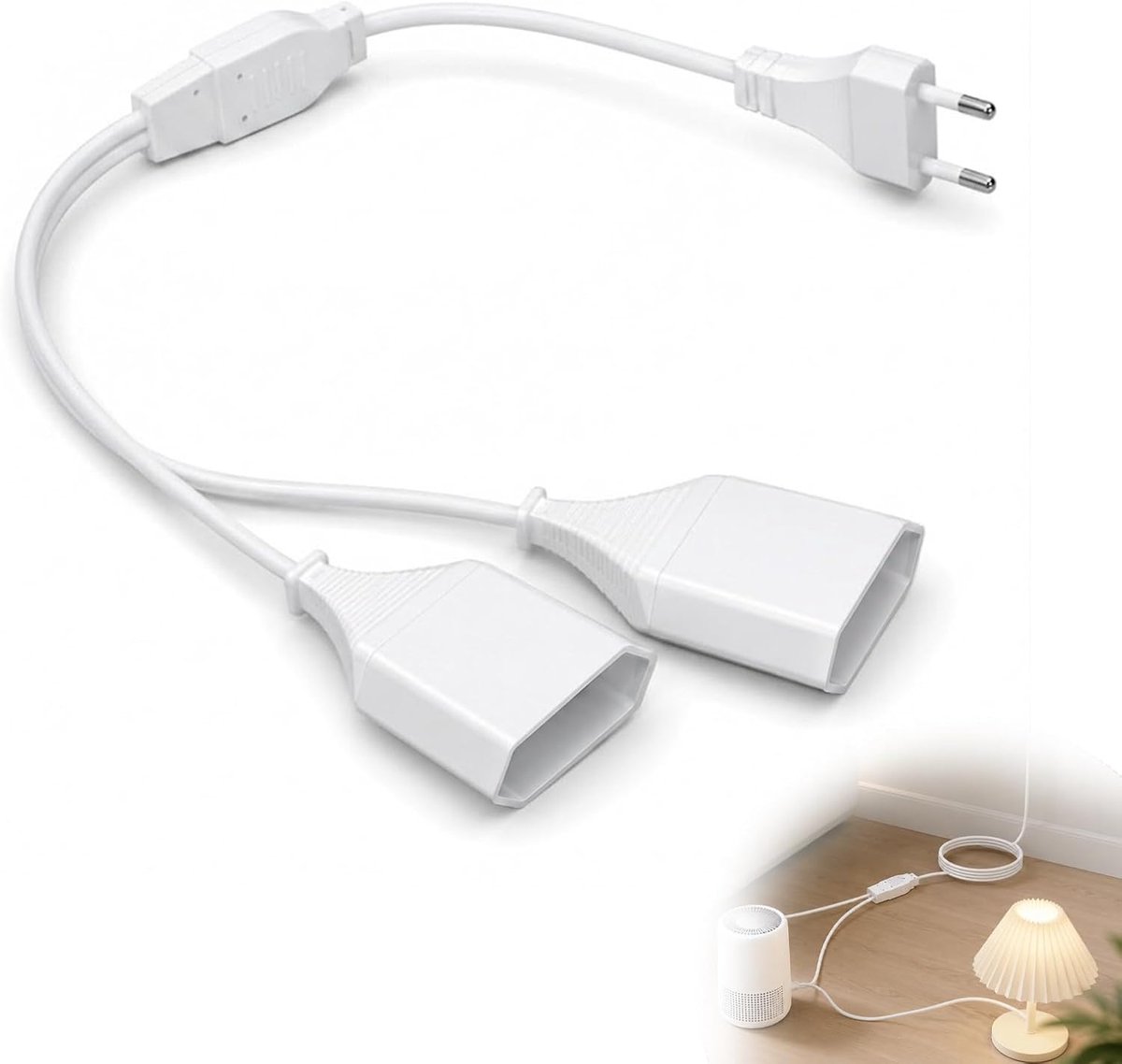 Zolara Verlengkabel, 2-voudige eurostekker, 2-in-1 stroomkabel, eurostekkerverlenging, compatibel met tv, computer - ShopVlot