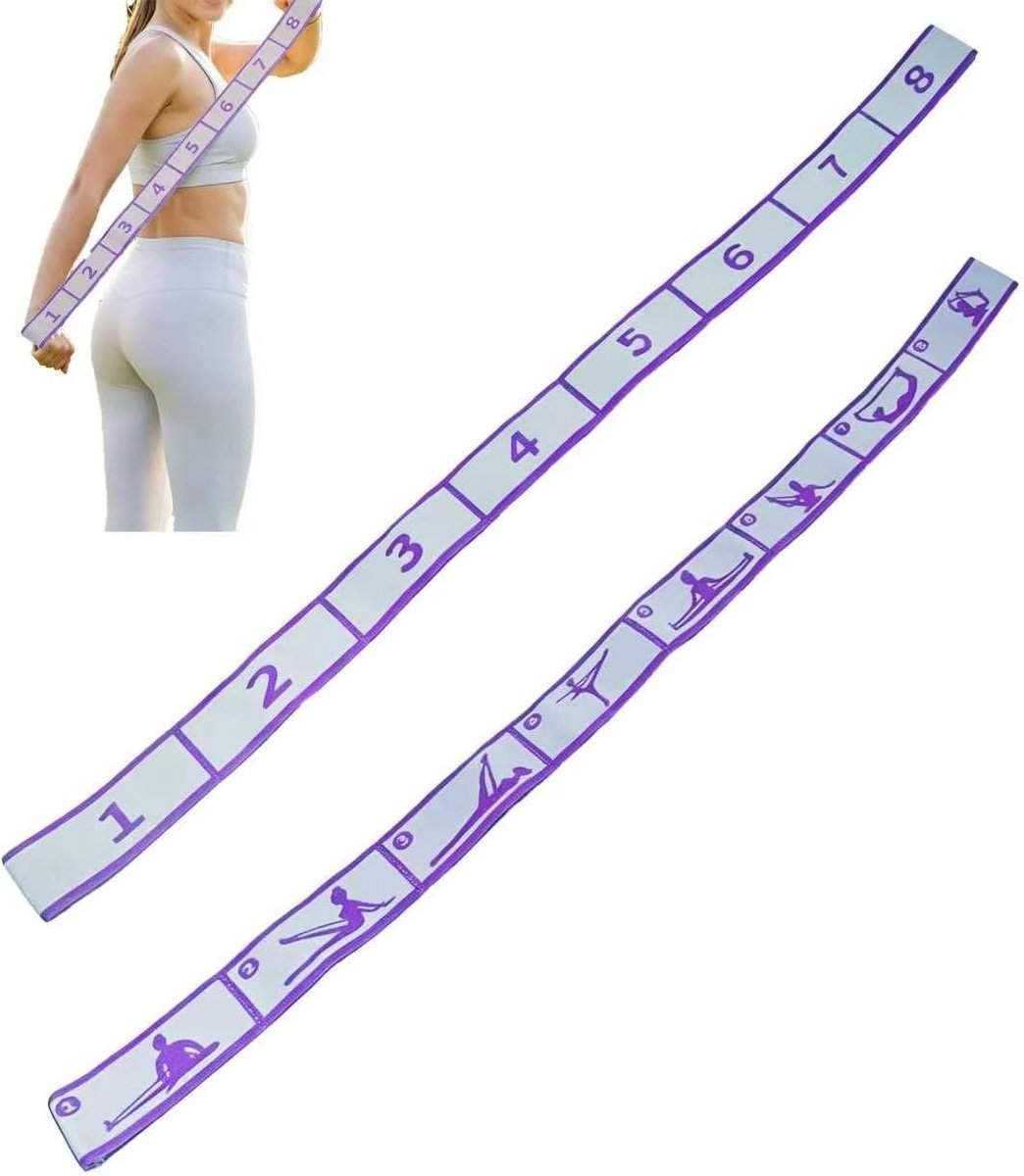 Rekband 85 x 4 cm, yoga-riem met lussen, yoga-riem, fitnessband met lussen, stretchband voor turnen, ballet en pilates - ShopVlot