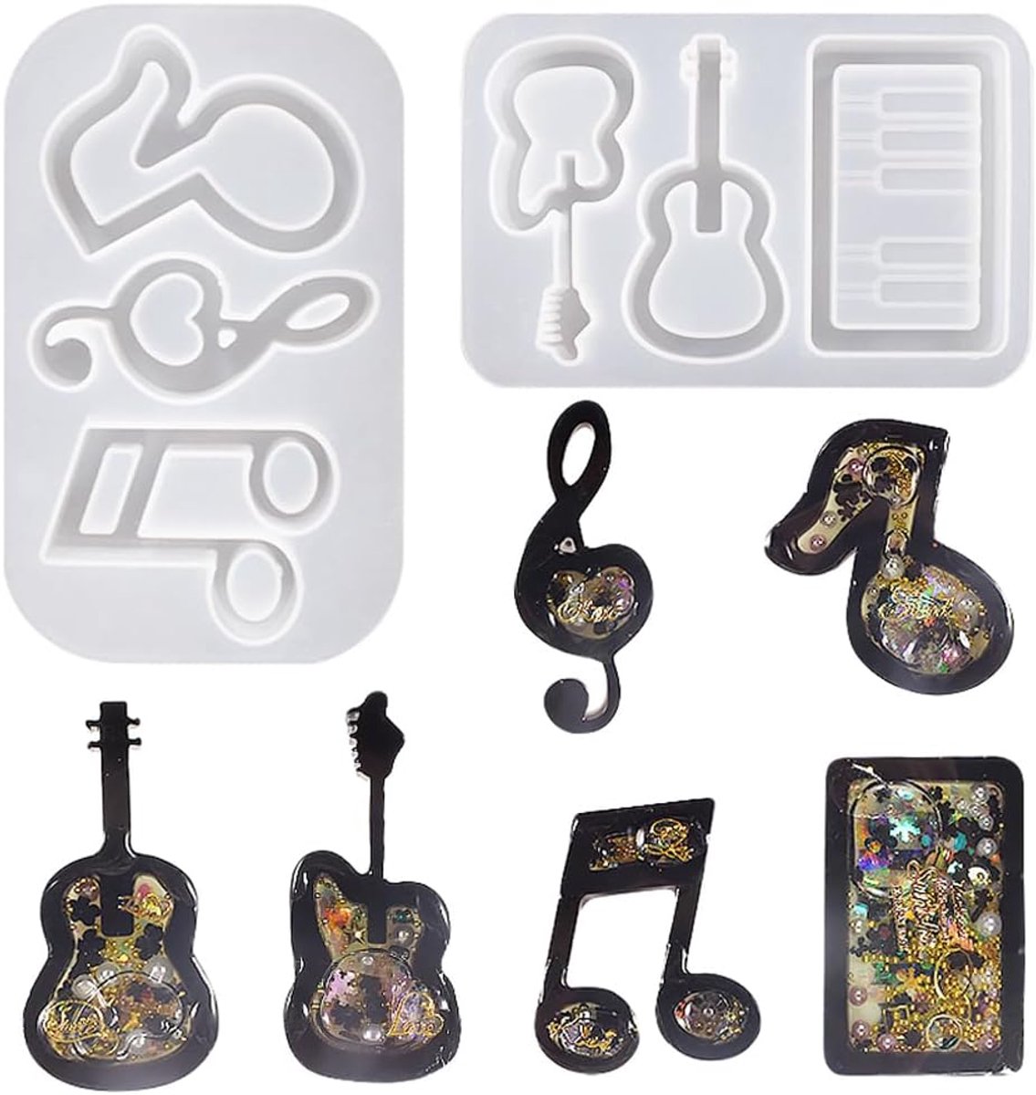 2pcs Music Notes Silicone Shape Guitar Piano Instrument Casting Molds Music Lovers Epoxy Resin Shape Music Theme - ShopVlot