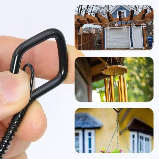 35 Pcs Stainless Steel Screw Hooks, Black, Screw Hooks, Fuse Wall Hooks with Metal Sleeve for Plants, Flower Pots - ShopVlot — afbeelding 2