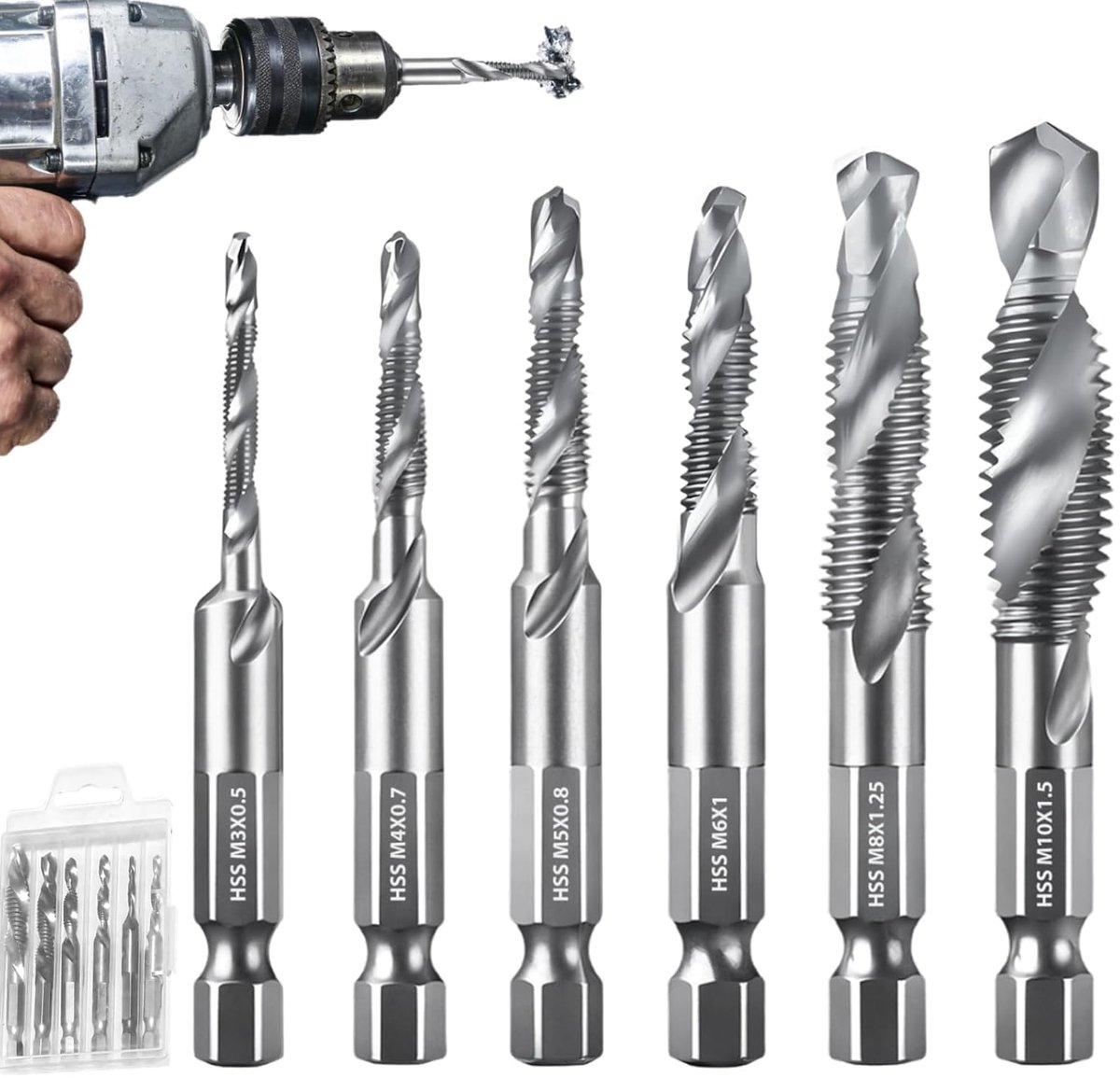 Set of 6 Thread Cutting Set M3 M4 M5 M6 M8 M10 Machine Thread Drill Bit Set Hex Shank Combination Drill HSS Rust - ShopVlot