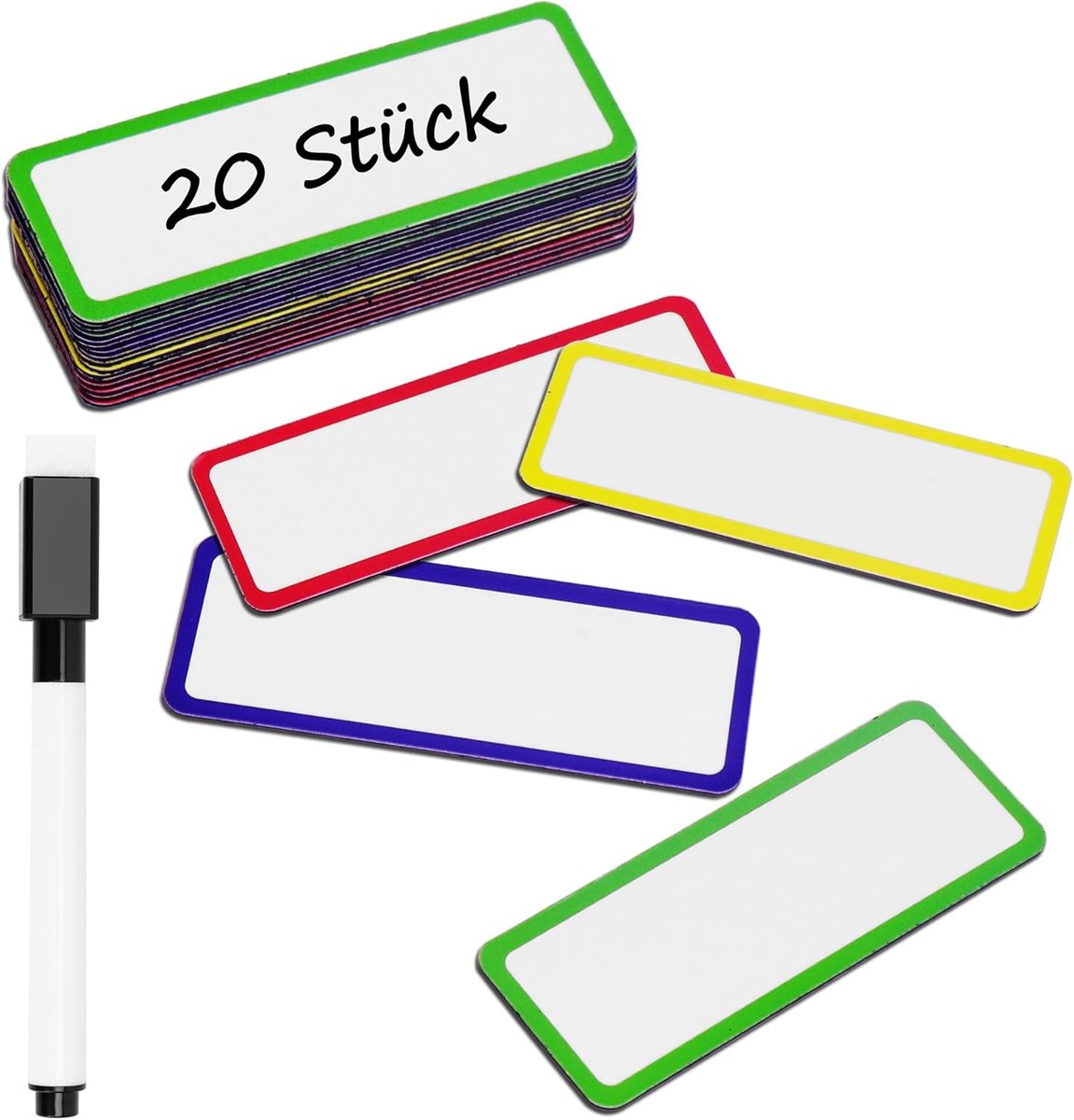 Magnetische Strips - Labels Whiteboard - Organiseren Thuis - Schrijfbaar & Uitwisbaar - 20 Stuks - Multicolor