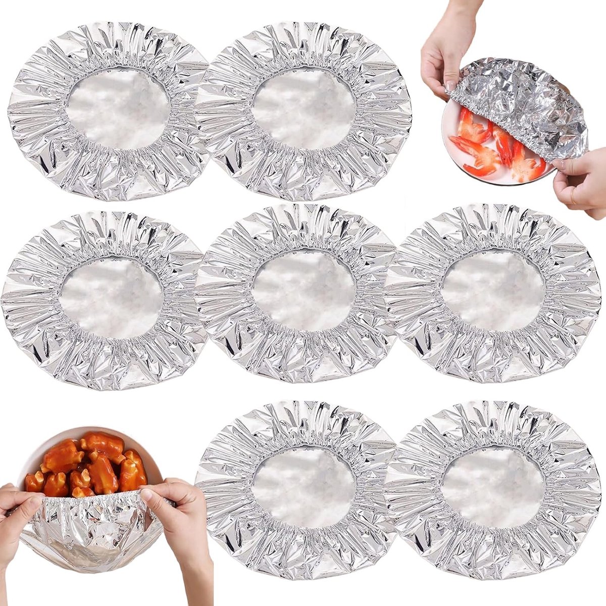 50 stuks herbruikbare aluminium isolatiefolie, elastische deksels voor levensmiddelen, aanpasbaar aan kommen en - ShopVlot
