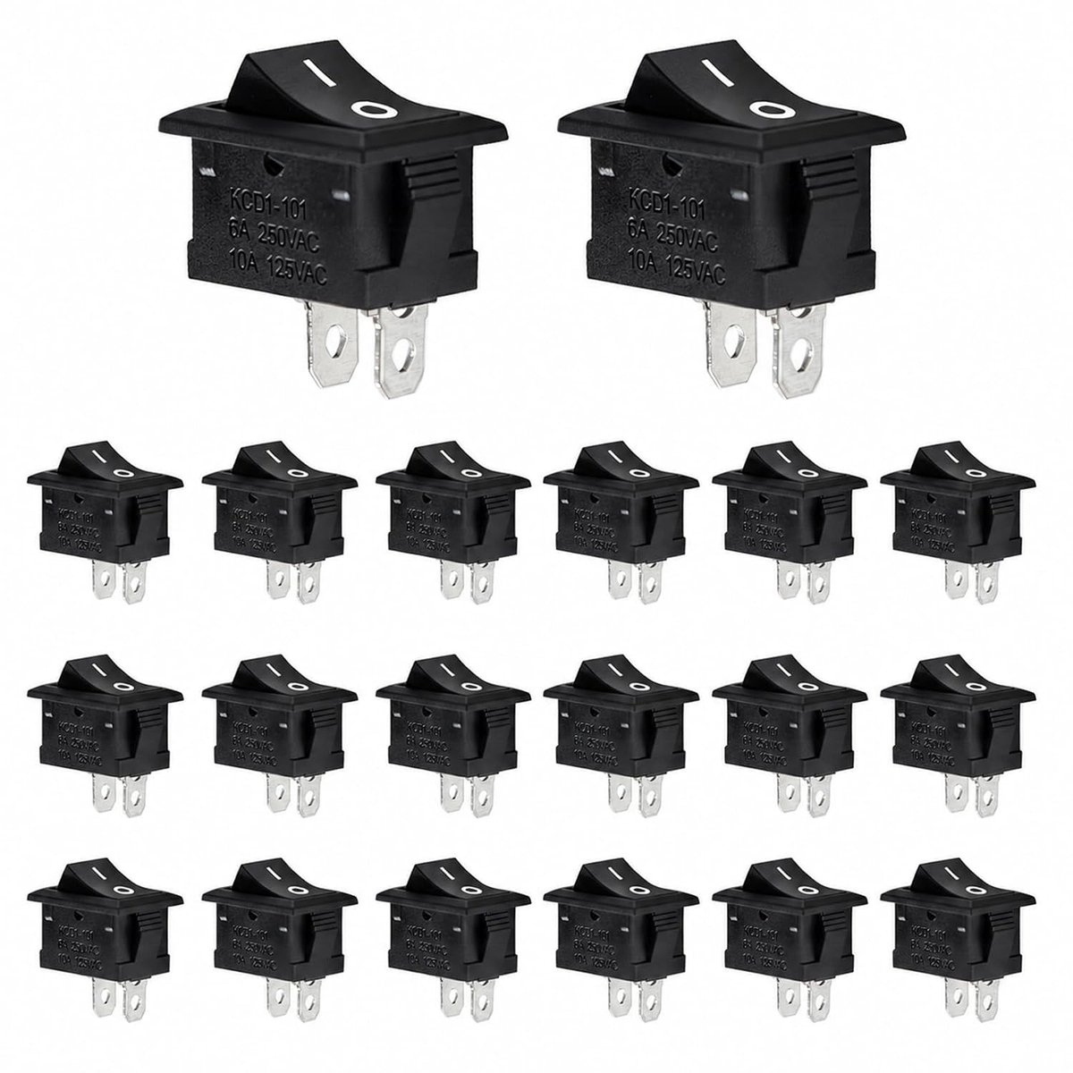 20 stuks tuimelschakelaar, 2-polig, tuimelschakelaar, mini, inbouwschakelaar, ingebedde rechthoek, apparaatschakelaar - ShopVlot