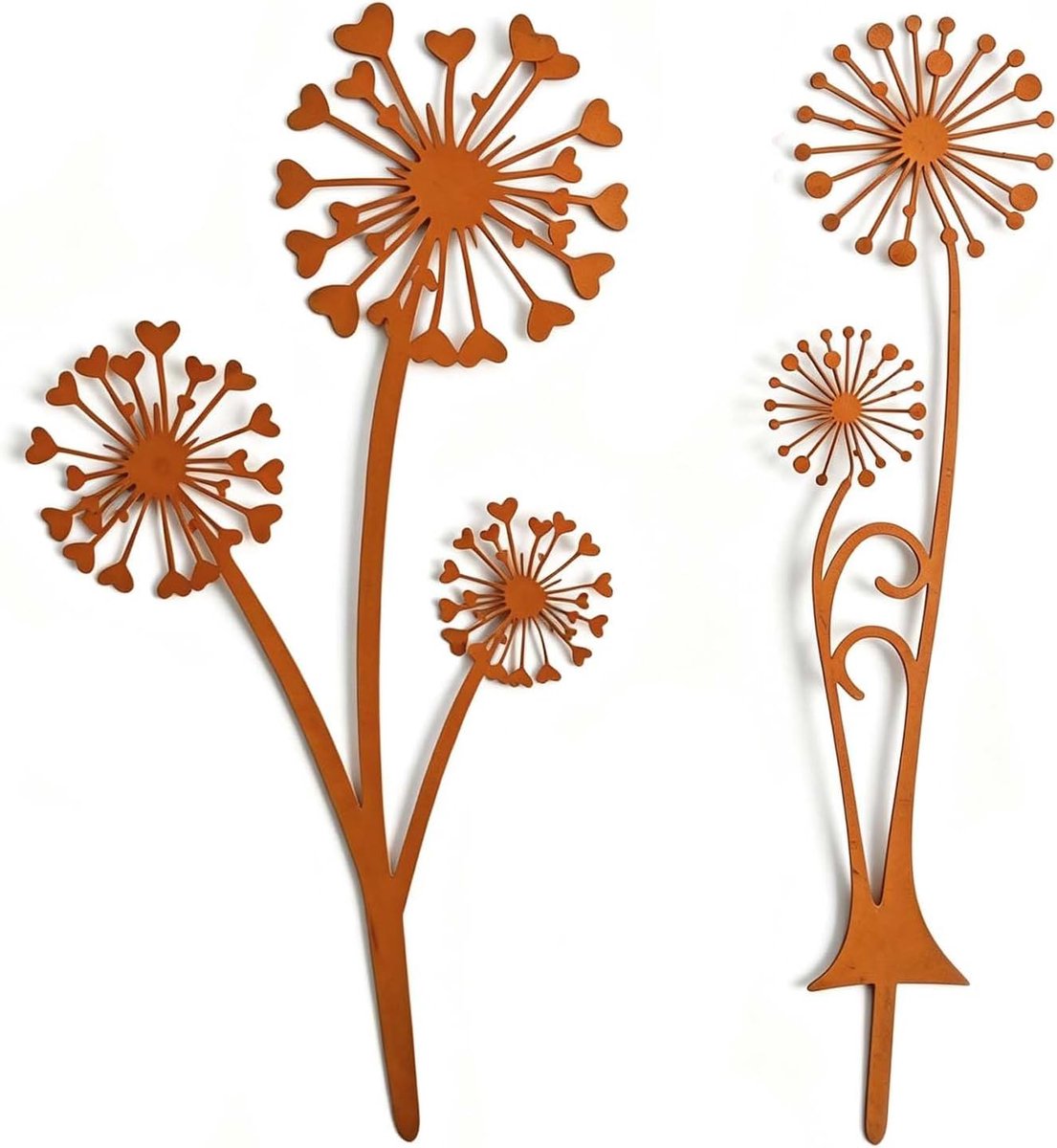 2 stuks tuindecoratie, paardenbloem, roest, tuinharingen van metaal, weerbestendig, buitendecoratie voor tuin, terras - ShopVlot