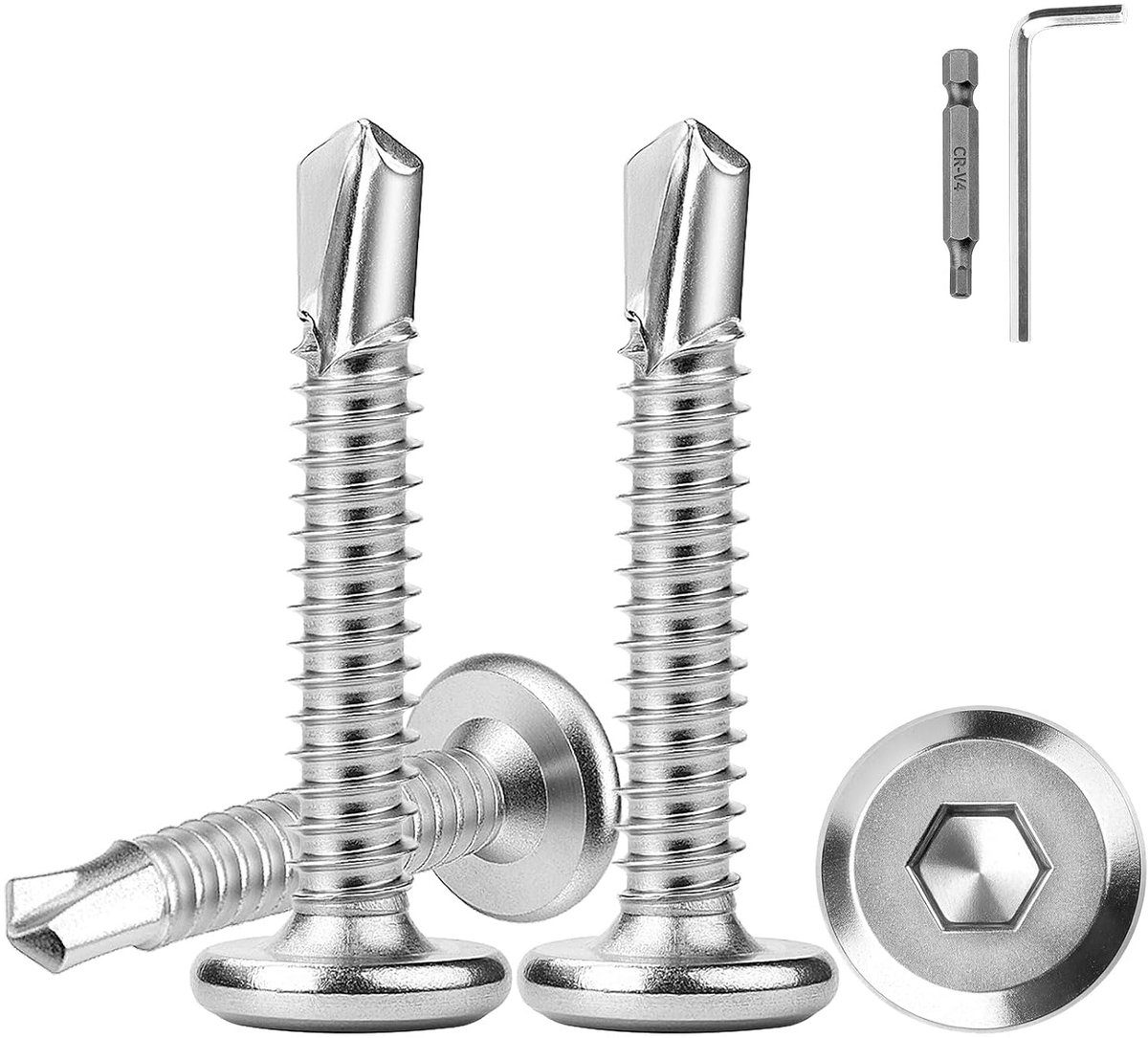 195pcs Self Tapping Screws 410 Stainless Steel 5.5x32mm Self Tapping Screws Flat Head Hex Bolts Drilling Screws - ShopVlot