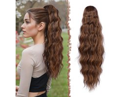 FESHFEN Long Ponytail Hairpiece with Comb Curly Wavy Hair Extensions Ponytail Extension Synthetic Hairpieces Hair - ShopVlot