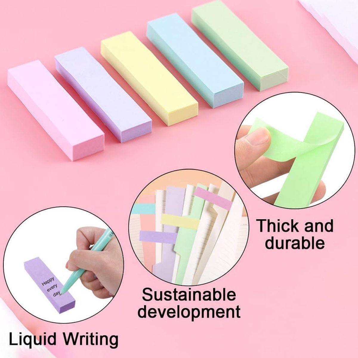 Colorful Self Adhesive Notes 70 x 20 mm, 1,000 Pcs Self Adhesive Notes, Clear Notebooks for Writing, Marking - ShopVlot