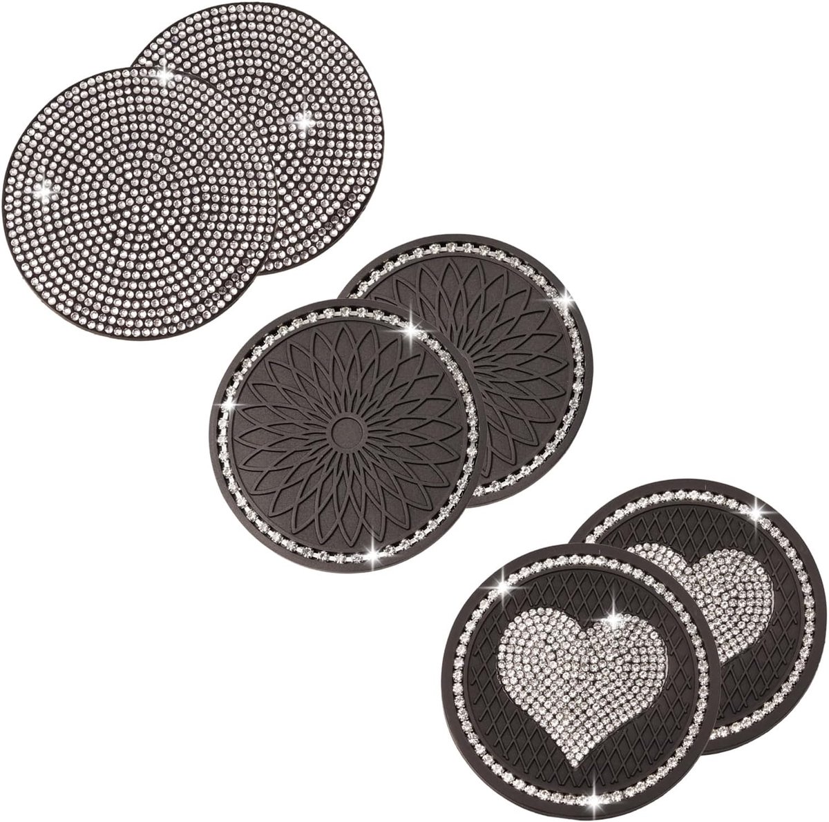 Silicone Coasters Black Universal Accessories for Motorhome Car Car with Non-Slip 7 cm for Kitchen Car with Rhinestone - ShopVlot