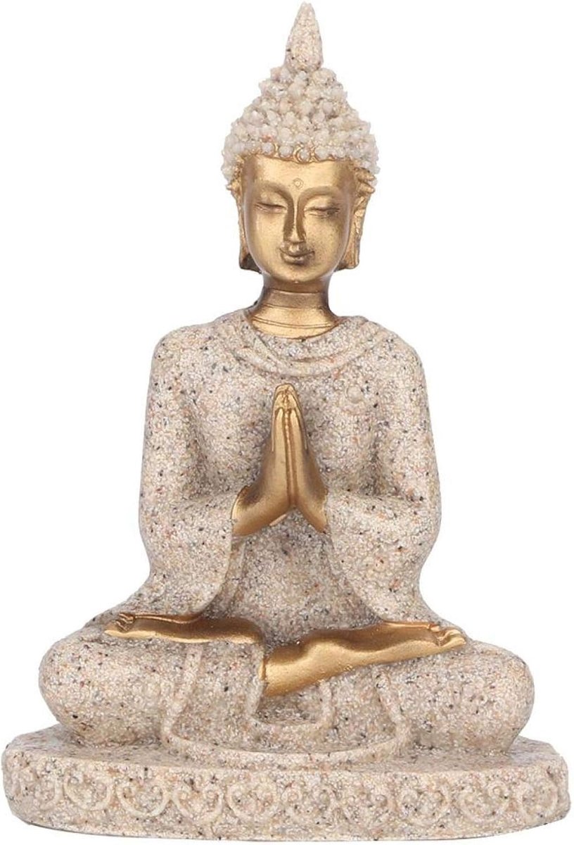 Mediterend zittend Boeddhabeeld Boeddhabeeld Carving Standbeeld Boeddha Craft Carving Beeldje Craft voor Woondecoratie Tafelornament (Goud)