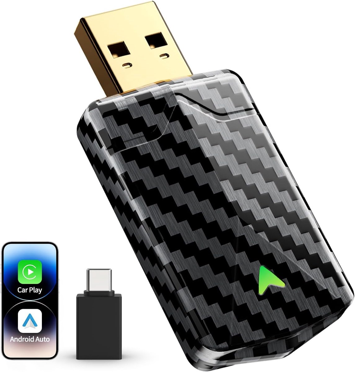 CarPlay Mini-adapter, Android Auto, USB-A/USB-C, kabelconversie naar draadloos, stabiele verbinding, compatibel met - ShopVlot