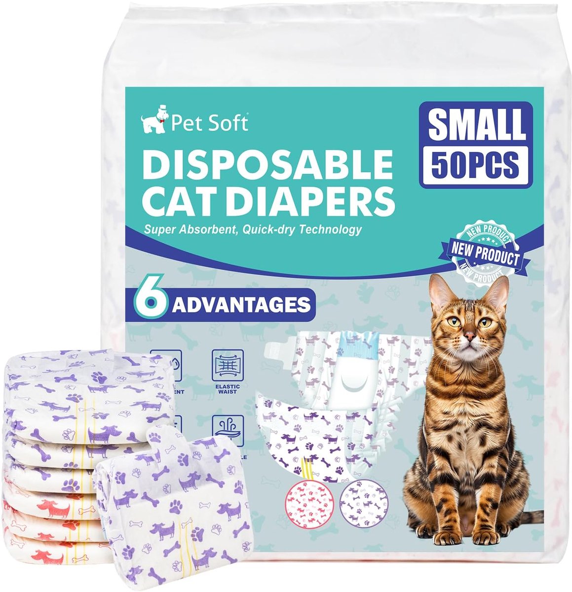 Pet Soft Puppy Cat Diapers, 50pcs Super Absorbent Disposable Diapers for Female Pets in Heat/Season/Incontinence with - ShopVlot