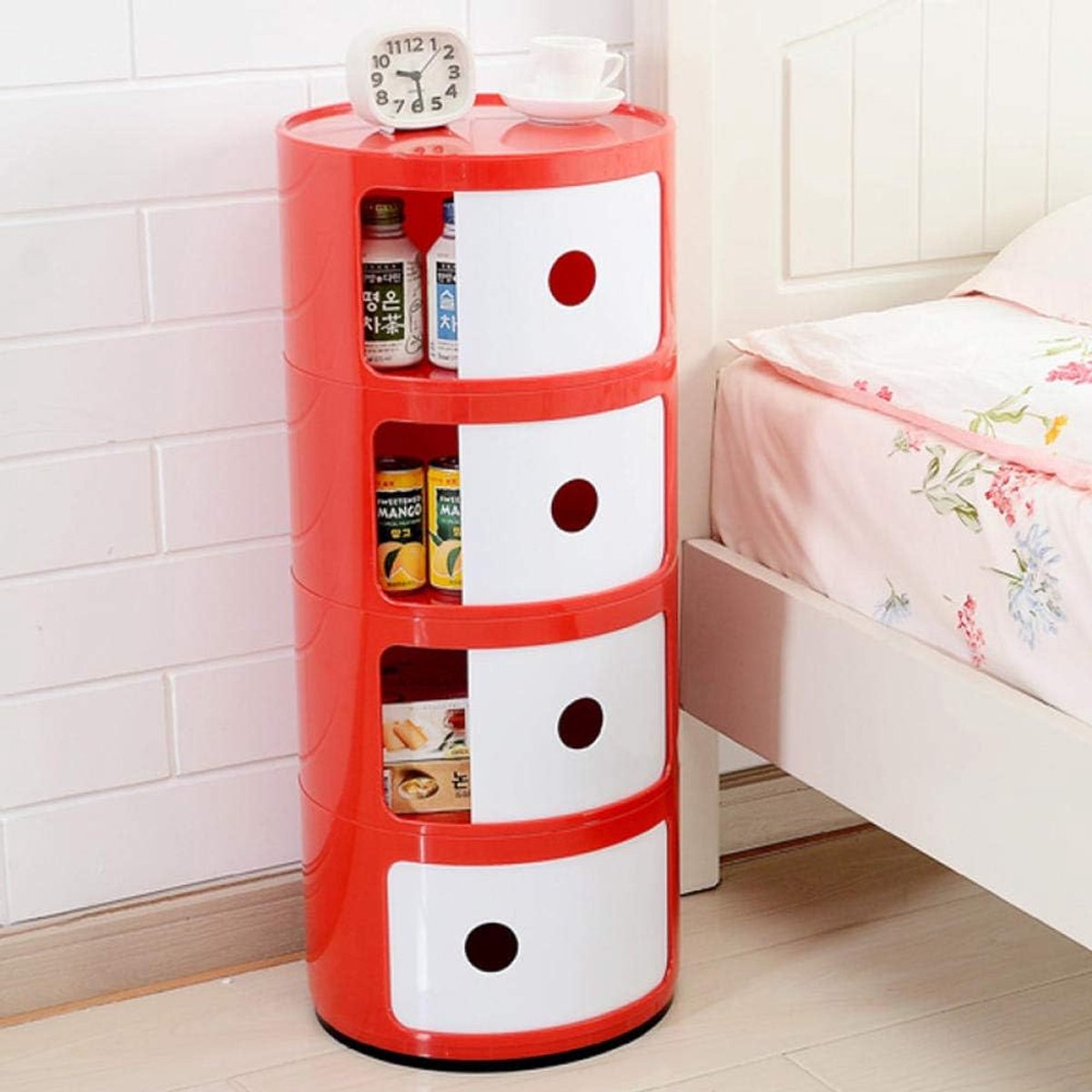 Mini bedside table round made of plastic 4 Strati Rosso bianco - ShopVlot