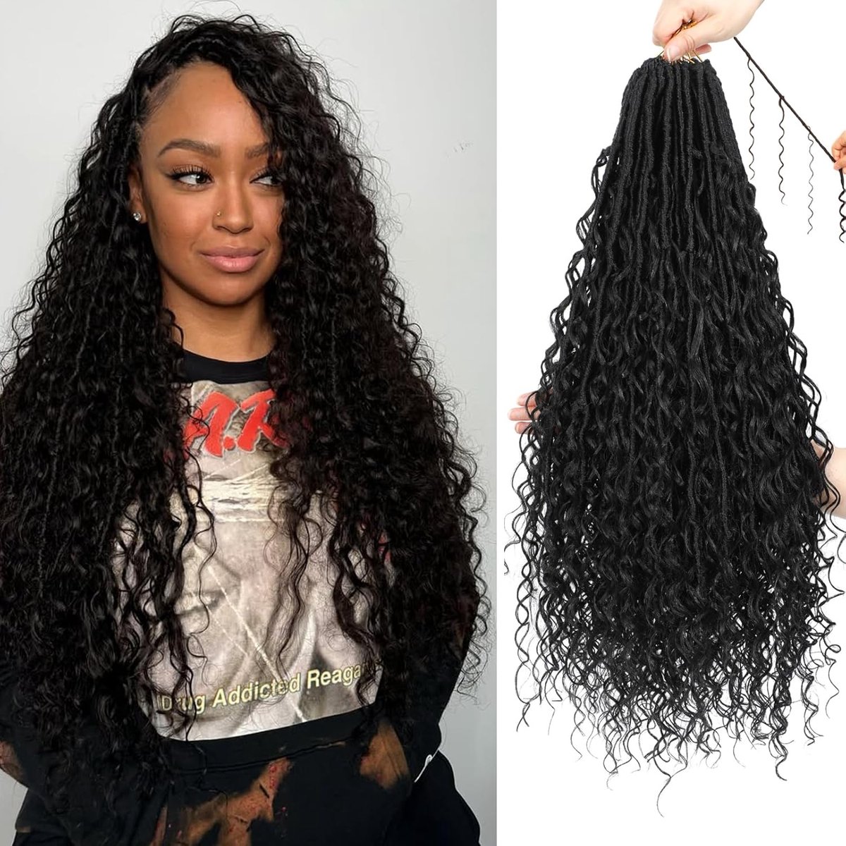 Boho Faux Locs Crochet Hair, 8 Packs Goddess Soft Locs with Curly Ends, Pre-Looped Bohemian River Locs Crochet Hair - ShopVlot