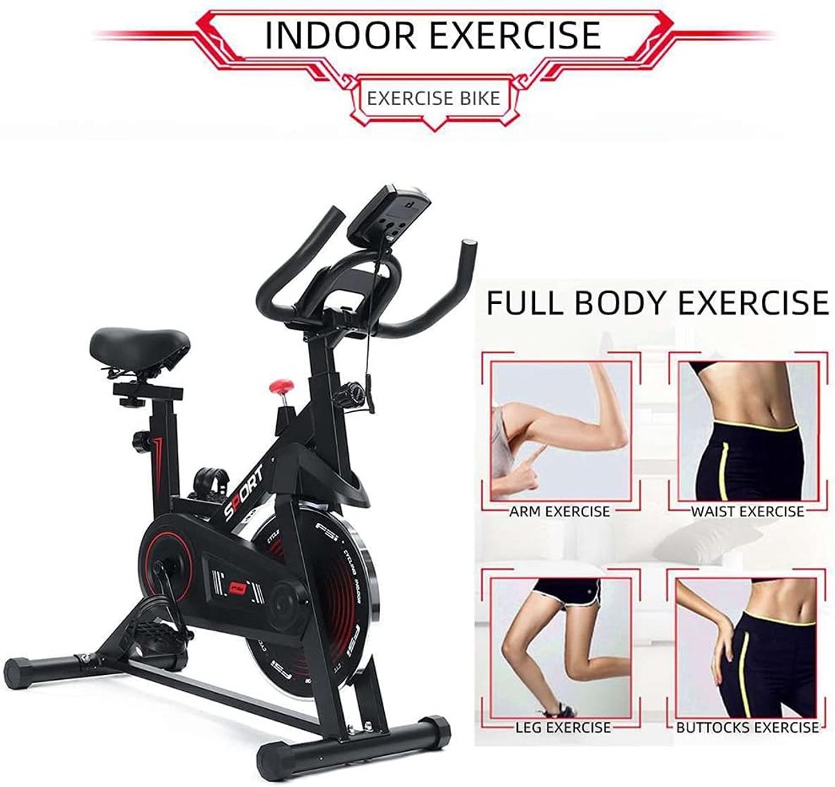 AWANG Stationary Fitness Bike Cycling, Indoor Exercise Bikes Spinning Bike, Adjustable Workout Bike for Home Gym Use - ShopVlot