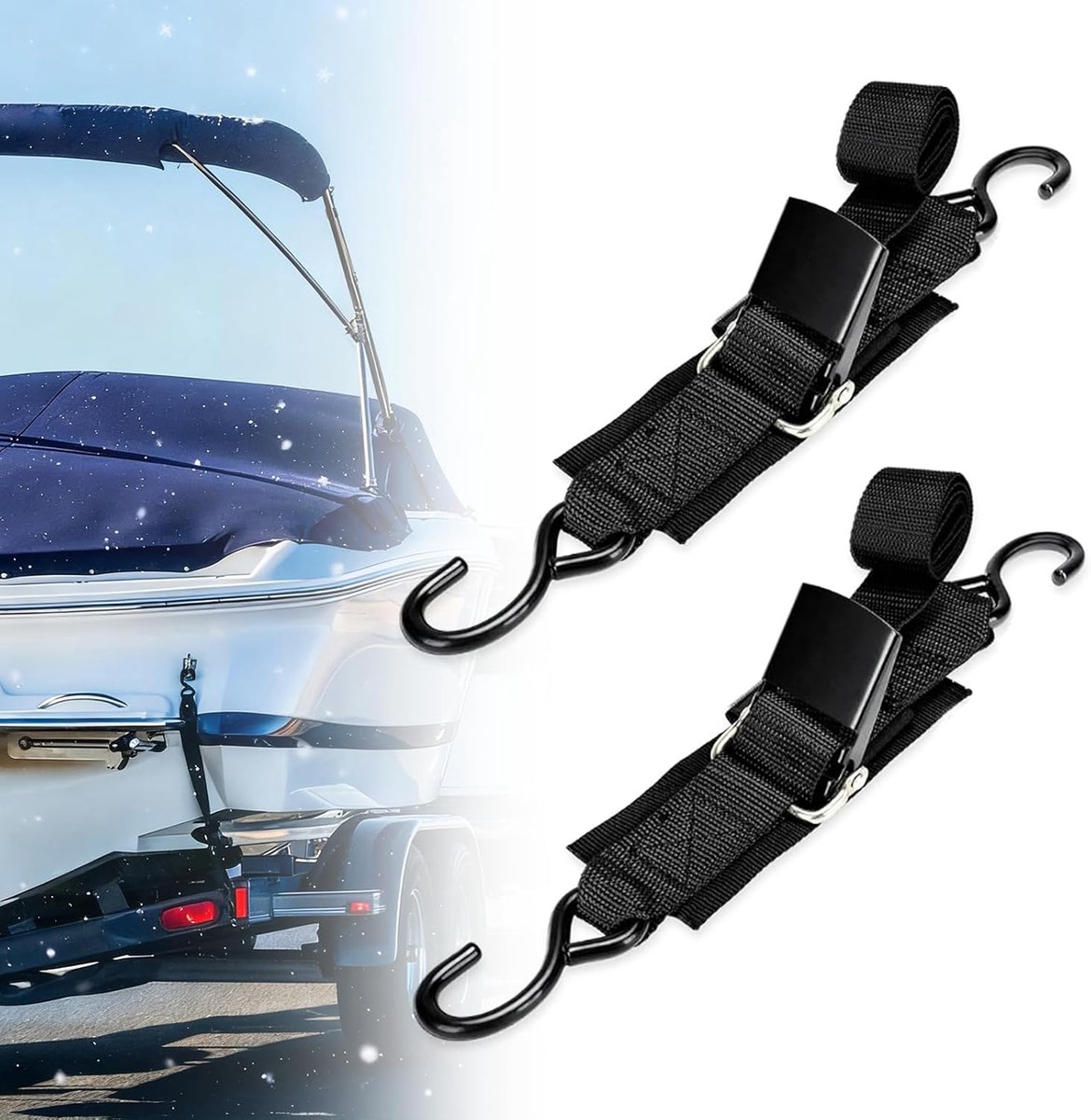 Boat Trailer Tie Downs Strap, Marine Mirror Adjustable Quick Release Buckle Anti-Scratch Hooks for Pontoon Jet ski - ShopVlot