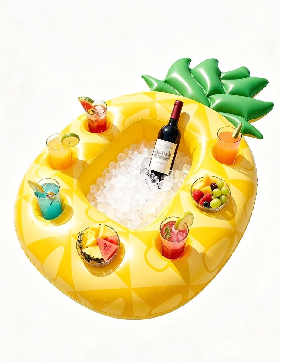 Inflatable Pineapple Pool Bar, Floating Cup Holder with 7 Holes, Large Capacity, Perfect as Floating Bar and Coaster - ShopVlot