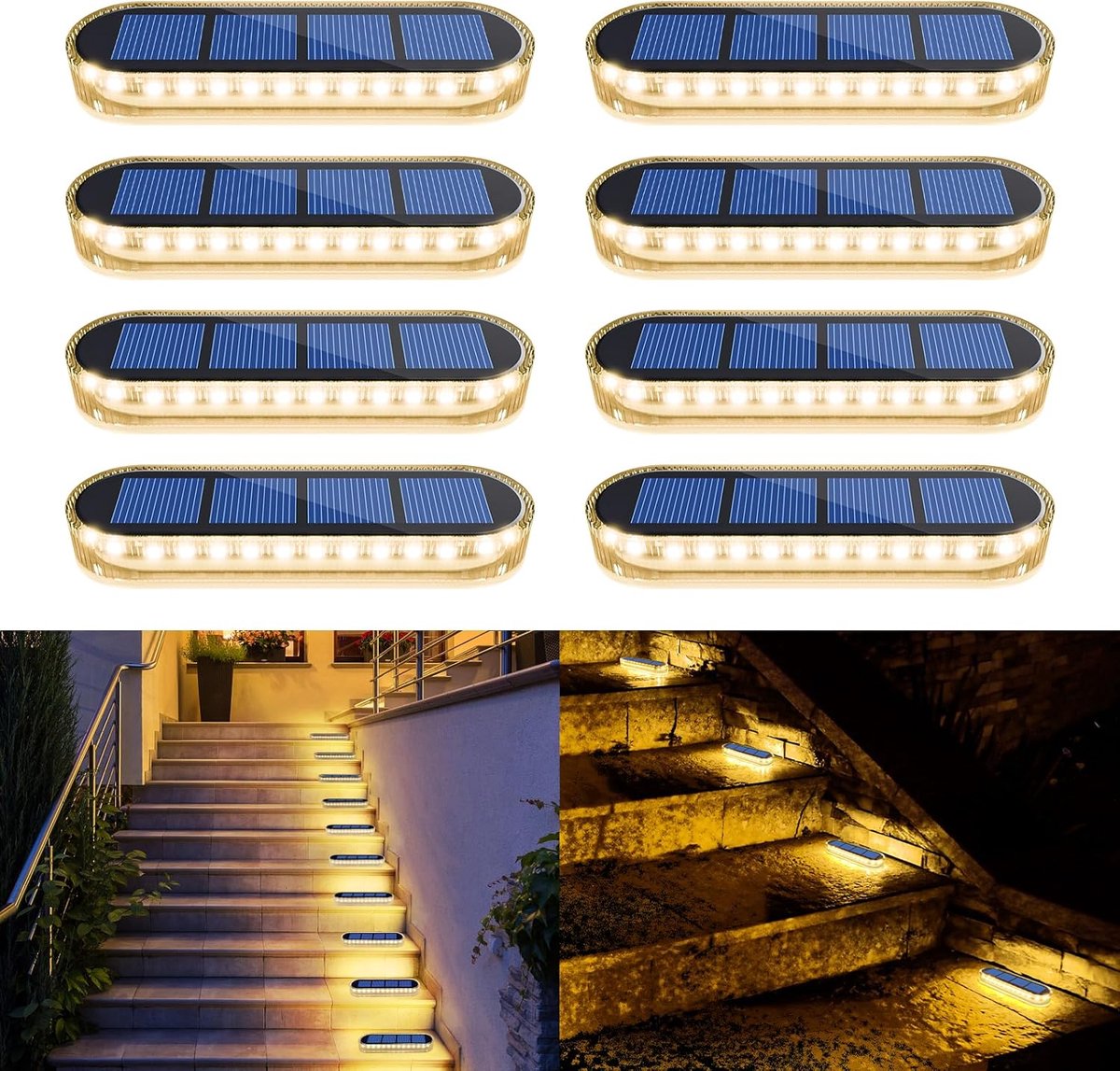 YiLaie Solar Lights Outdoor LED Solar Lights Outdoor Garden Stair Light Warm White 2700K with Auto On/Off LED Solar - ShopVlot