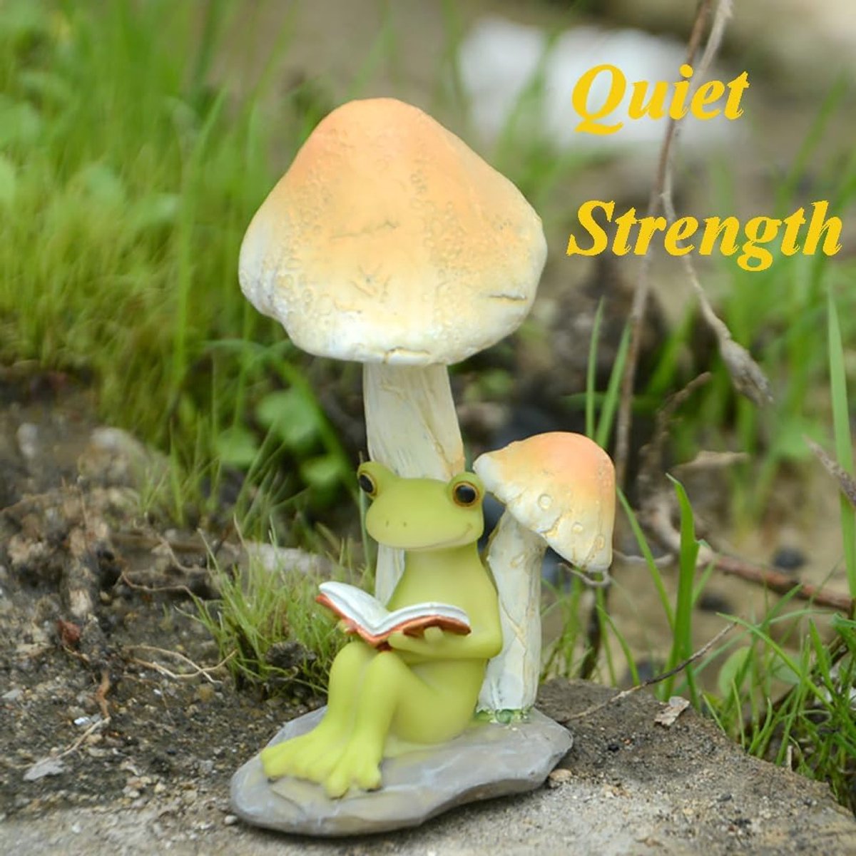 Miniature book lover figure-readable frog with mushroom - ShopVlot