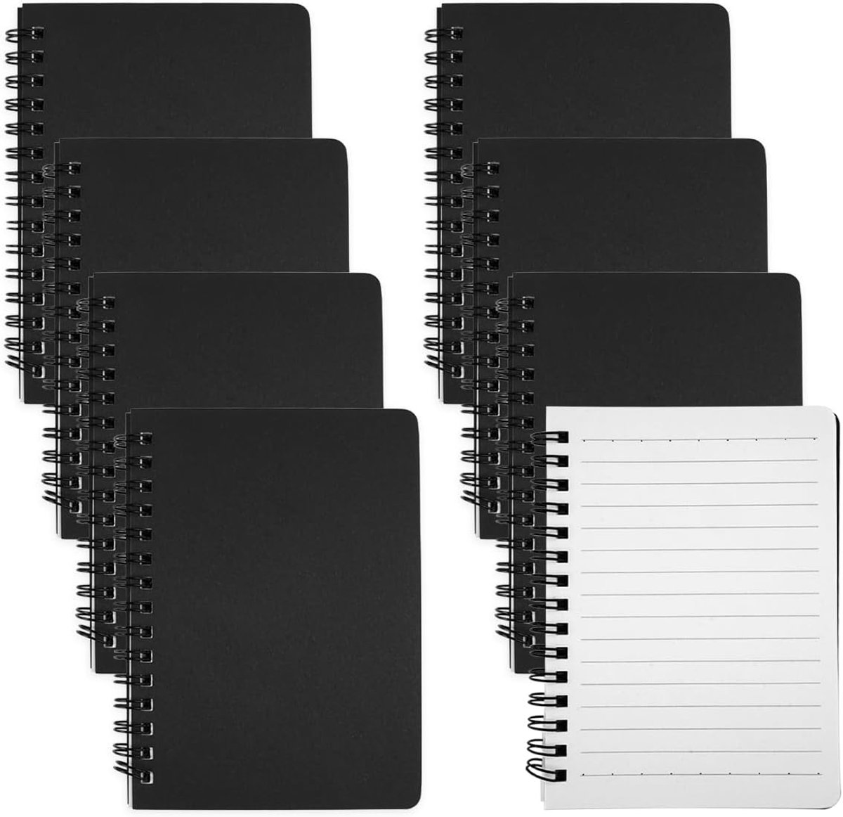 8 stuks A6 notitieblokken, spiraalbinding, notitieboek A6 gelinieerd, zwart spiraalnotitieblokken, schrijfblok, 50 - ShopVlot