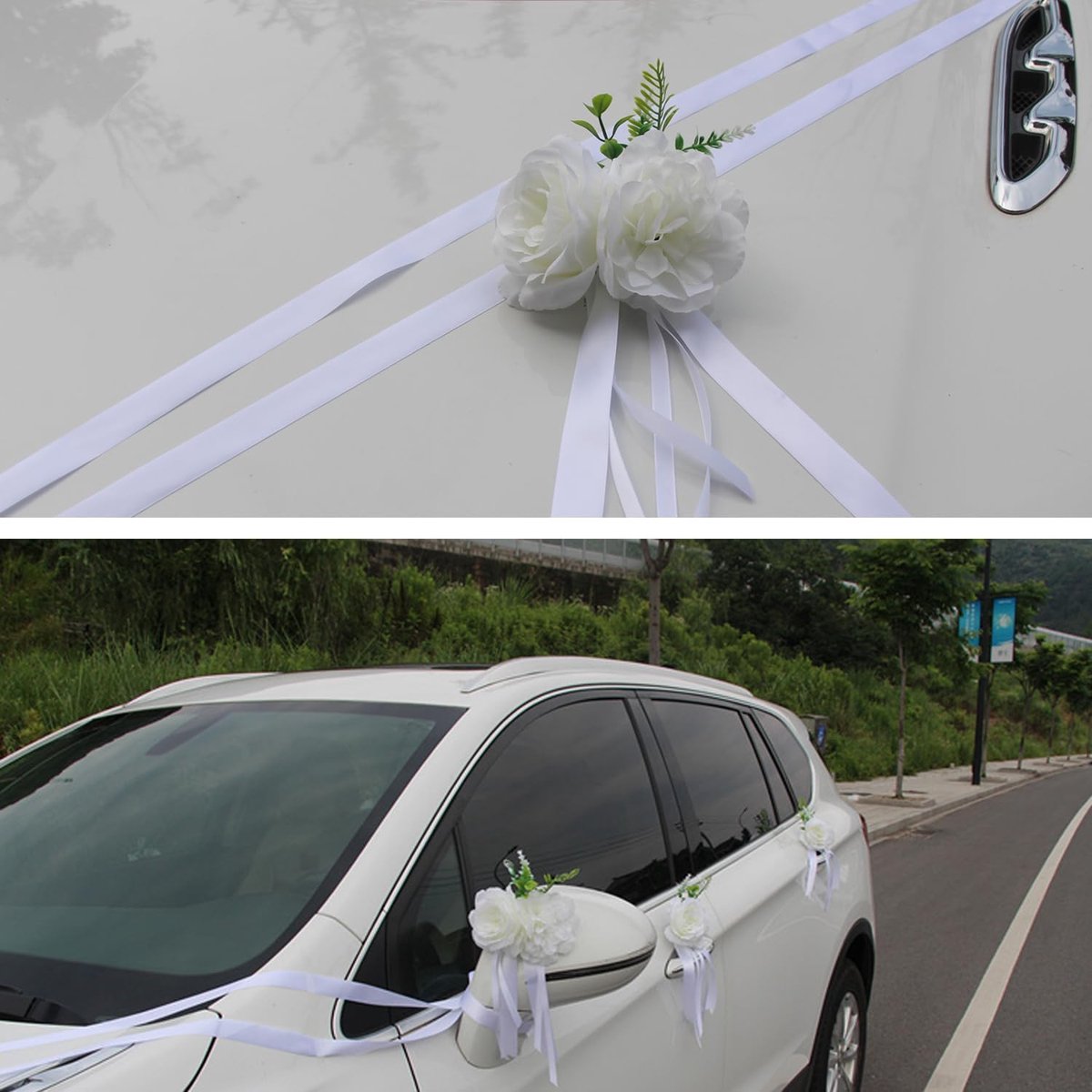 Premium Car Decoration for Wedding, Bonnet, Car Jewelry, Bridal Couple, Roses, Flowers Decoration, Garland, White Rose - ShopVlot