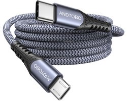 ANDTOBO USB-C naar Micro USB 2.0 kabel (2M) 480 Mbit/s gegevensoverdracht, 3A/15W laadvermogen met nylon gevlochten - ShopVlot