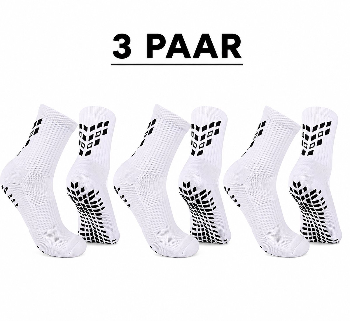 Gripsokken 3 paar Wit (39-45) – Antislip Sportsokken voor Voetbal, Fitness & Pilates – Anti-Blaren – ProForm Performance Pro