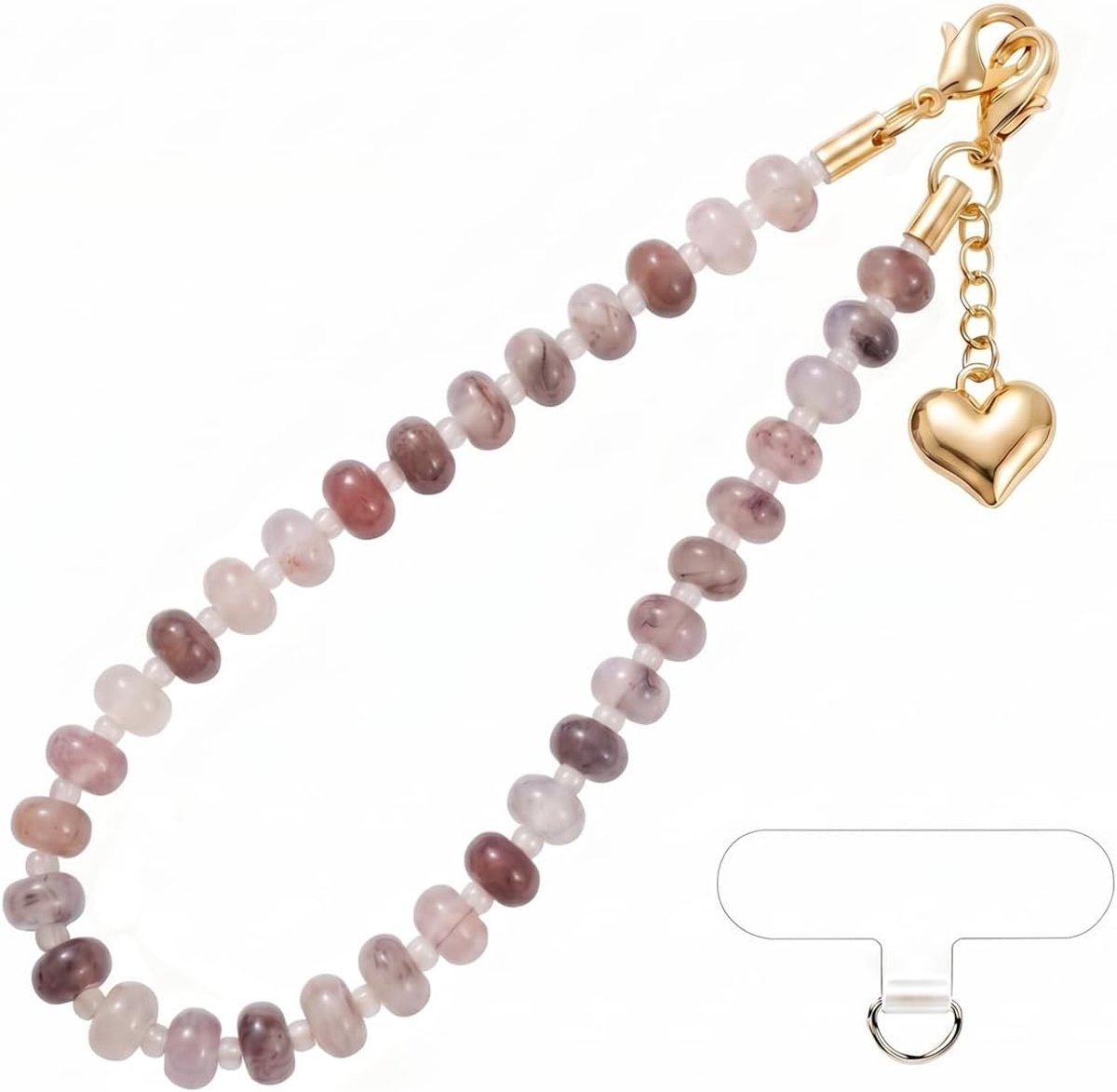 icolor Natuursteen parelkoord met mobiele telefoonpatch, korte telefoonband 30,5 cm met karabijnhaak, decoratieve - ShopVlot