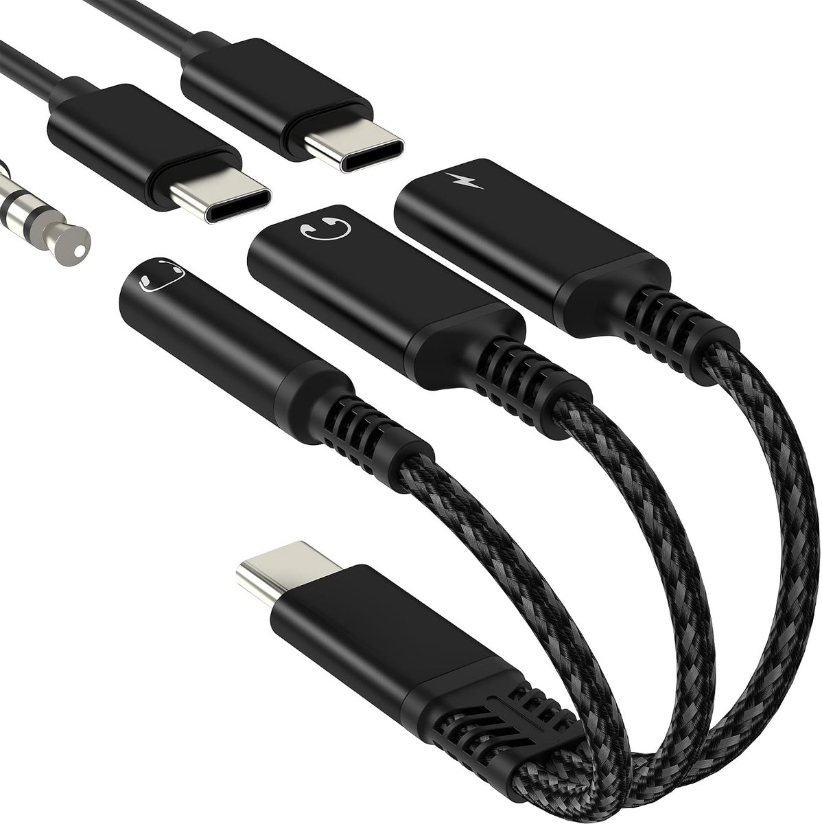 USB C jack adapter naar Aux hoofdtelefoon splitter kabel audio 3,5 mm voor iPhone 17 16 15 Pro Max Compatibel met - ShopVlot