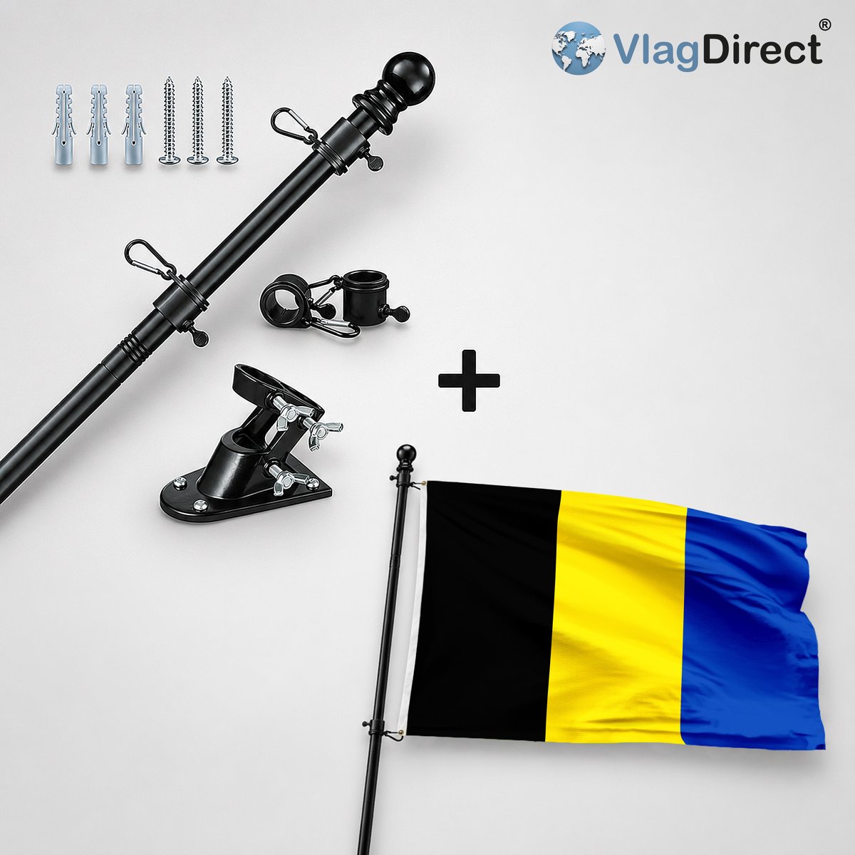 VlagDirect - Compleet vlaggenpakket - Zwarte vlaggenstok inclusief vlaggenstokhouder + Machelse vlag - Gemeente Machelen vlag - 90 x 150 cm.