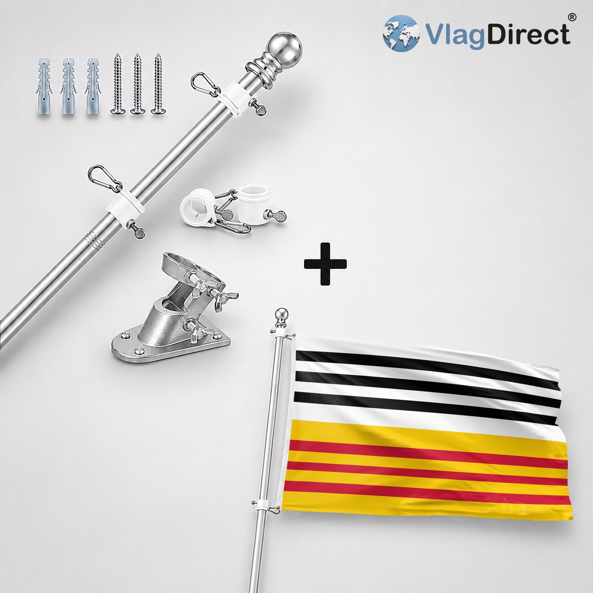 VlagDirect - Compleet vlaggenpakket - Zilveren vlaggenstok inclusief vlaggenstokhouder + Loon op Zand vlag - Gemeente Loon op Zand vlag - 90 x 150 cm.