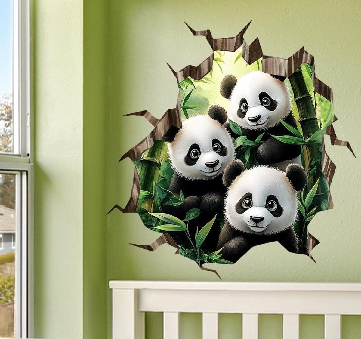3D Panda Muursticker, zelfklevende pvc-muursticker voor kinderkamer, woonkamer, slaapkamer, 41 x 42 cm, meerkleurig - ShopVlot