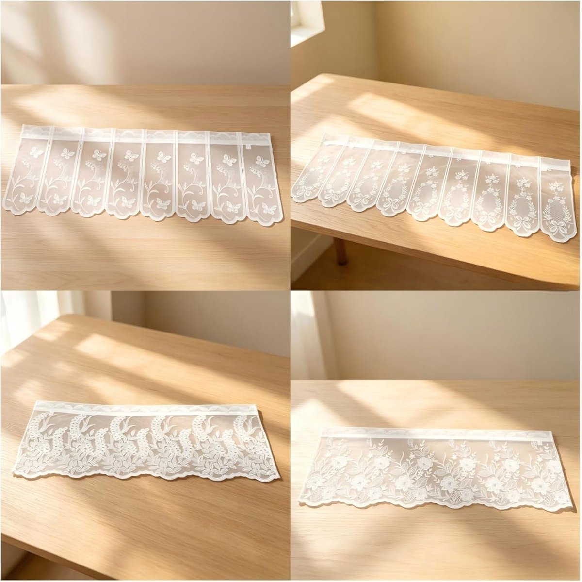 4 Variants Modern 130 x 45 cm (W x H), Bistro Curtain, Kitchen Curtains, Semi-Transparent, 100% Polyester, Vintage - ShopVlot