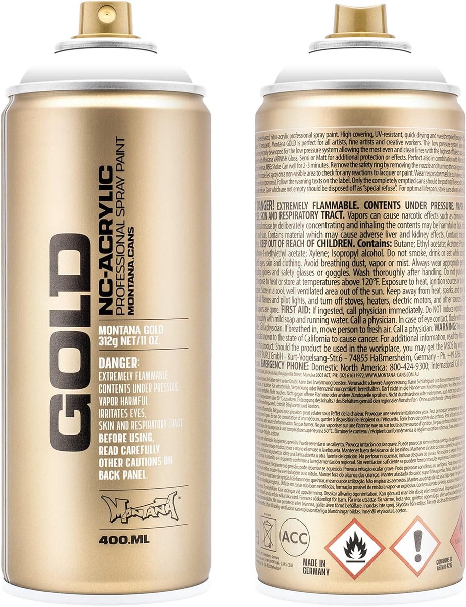 Montana Cans 285790 Montana Spray Can Gold 400ml-SHOCK Colors, Gld400-s9100-Shock White - ShopVlot