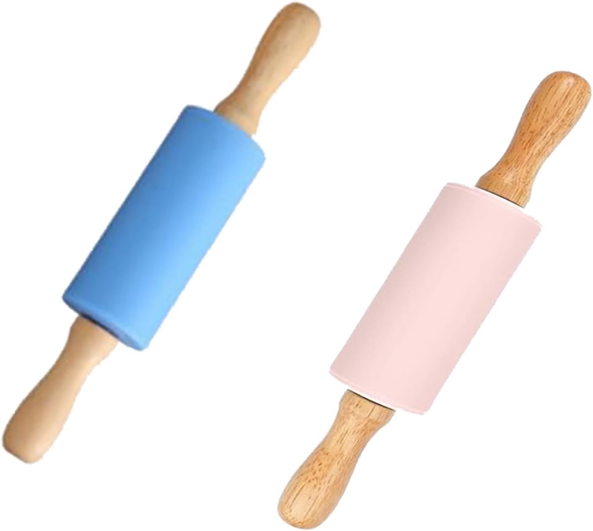 Lankai 2pcs Silicone Rolling Pin, Mini Rolling Pin for Kids with Wooden Handle, Silicone Rolling Pins, Baking Roll - ShopVlot