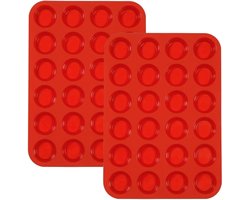 2 Pack Premium Silicone Muffin Pan, 24 Cup Non Stick Mini Cupcake Cake Baking Tin Mold Trays, Red by XUTONG - ShopVlot