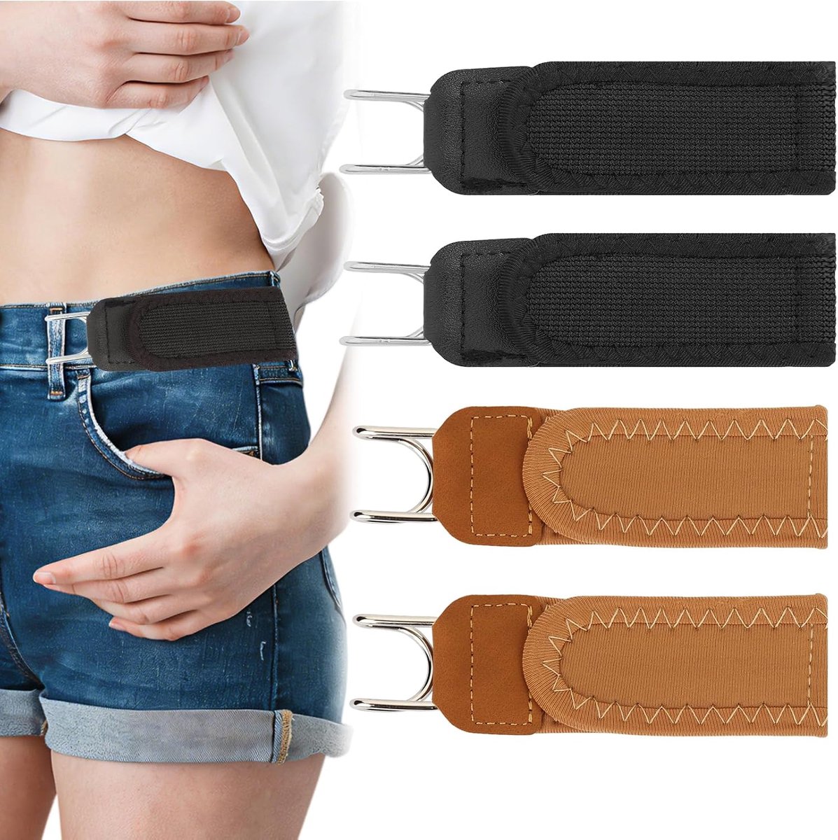 4 stuks riem zonder gesp met metalen haken, riem voor dames en heren, zonder gesp, verstelbaar en rekbaar, voor - ShopVlot