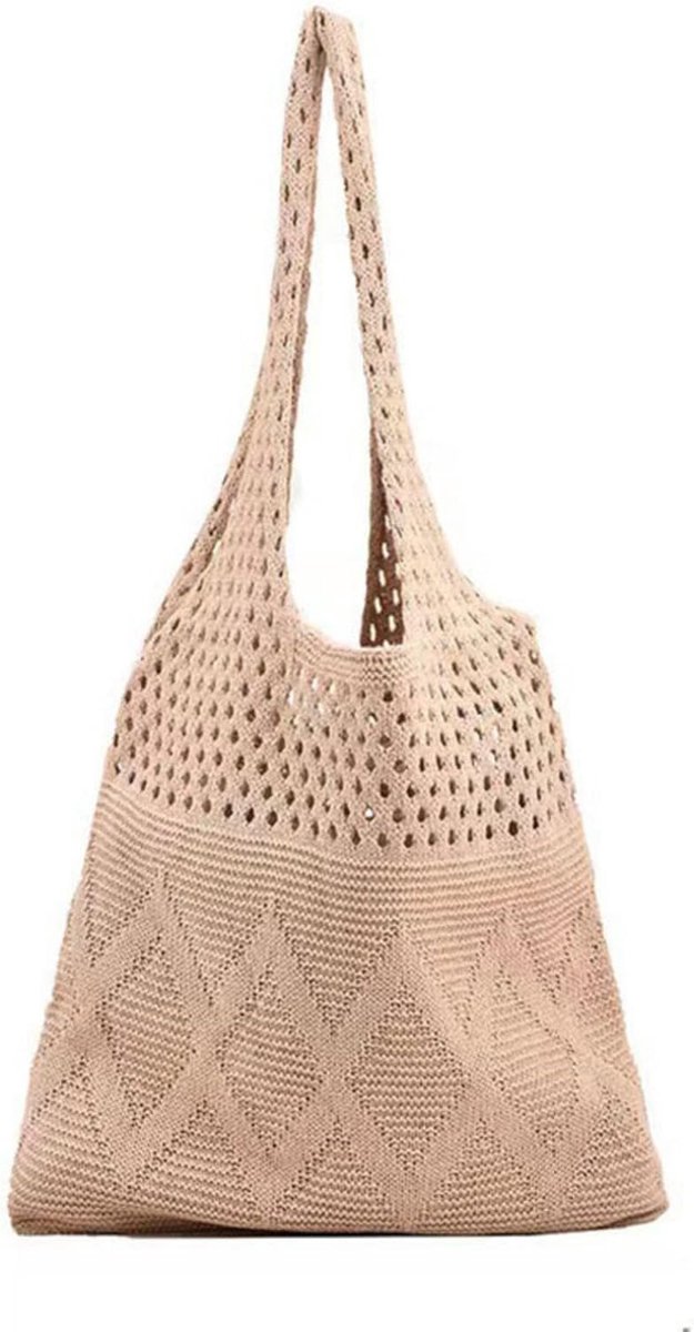 Vintage Exquisite Crochet Tote Bag, Mesh Beach Bag for Women Woven Shoulder Bag Holiday Knitted Boho Top Handle Bag - ShopVlot