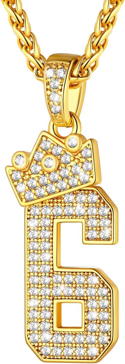 U7 55 cm Men's Necklace with Number 0-9 Gold Plated Number Decorated with Cubic Zirconia with Adjustable Spiga Chain - ShopVlot