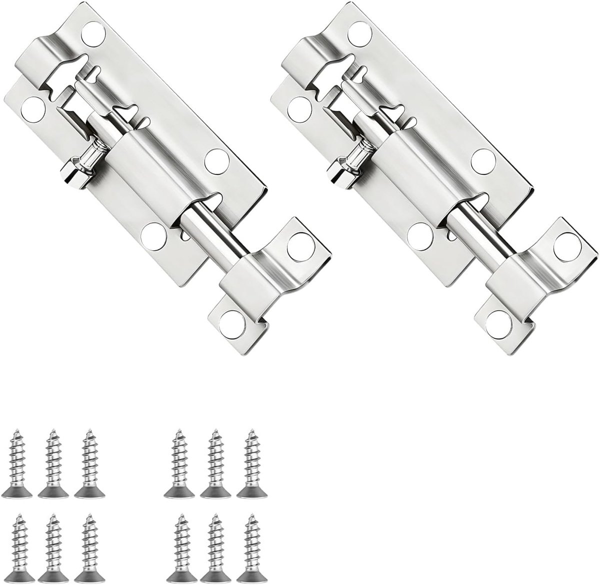 Stainless steel door latch, small latch lock, sliding lock, bolt latch, set of 2 sliding strips with screws, rustproof - ShopVlot
