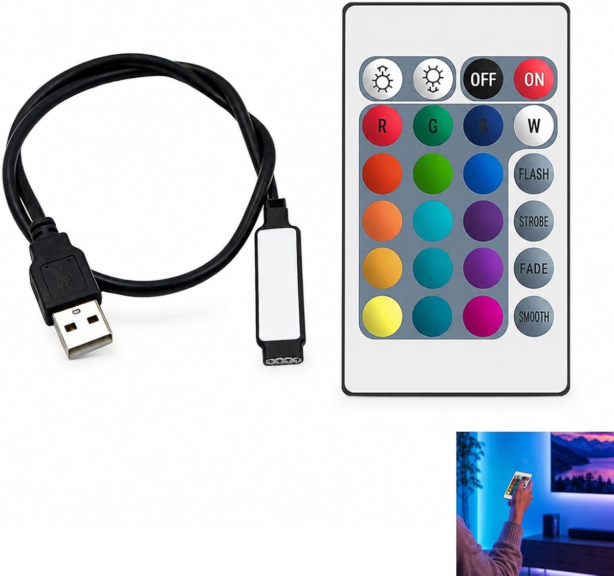 Led-afstandsbediening met 24 toetsen, RGB led-controller, draadloos, 5-24 V strip, IR USB-bediening, lichtstrips - ShopVlot