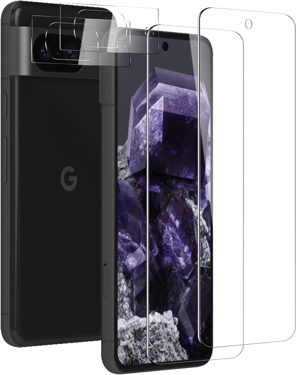 2 Stuks Transparante Gehard Glas Scherm Beschermer + 2 Stuks Lens Beschermer voor Google Pixel 8, 9H Hardheid, HD - ShopVlot